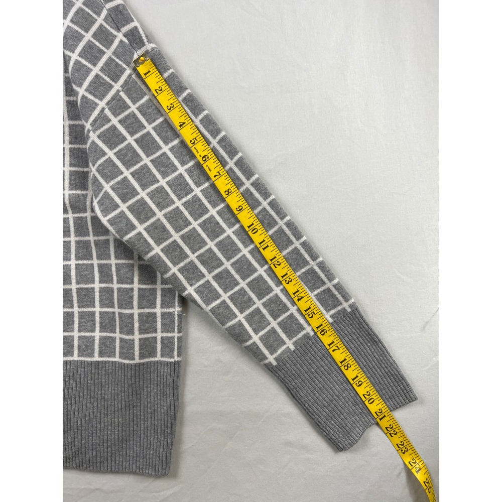 A New Day Cardigan Sweater Women XL Grey Windowpane Button Front V-Neck Pockets - Picture 9 of 11